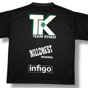 Emerald green, white and metallic gold boxing shorts with embroidery pattern on the sides